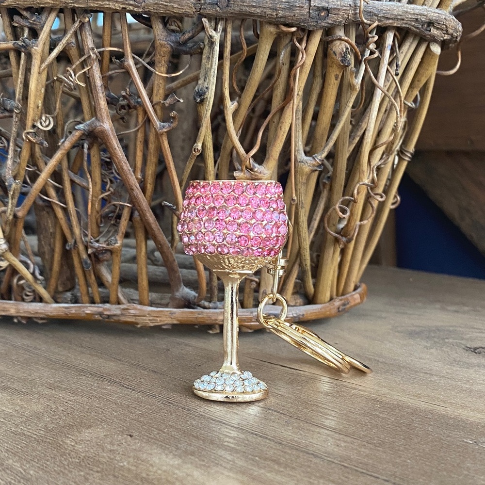 Pink Rhinestone Wine Glass Keychain